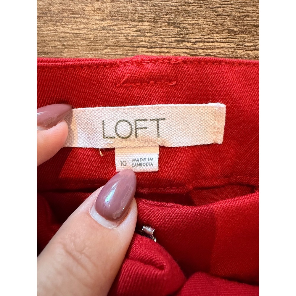LOFT Red Tie Waist Cropped Trousers Cuffed Hem Dress Pants Size 10 - Picture 3 of 7